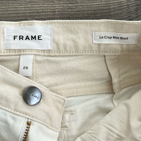 FRAME Le Crop Mini Bootcut Jeans Size 24 Neutral White Western Boho Festival 70s - Picture 2 of 12